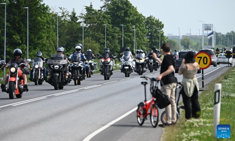 Motorcyclists take part in a parade along the Narva-Tallinn highway during Narva Bike 2025 in Estonia, July 12, 2025. The popular biker festival kicked off in the Estonian city of Narva on Friday. More than 1,000 motorcycle enthusiasts from across Europe and beyond gathered at the medieval Narva Castle for a three-day event. (Photo: Xinhua)