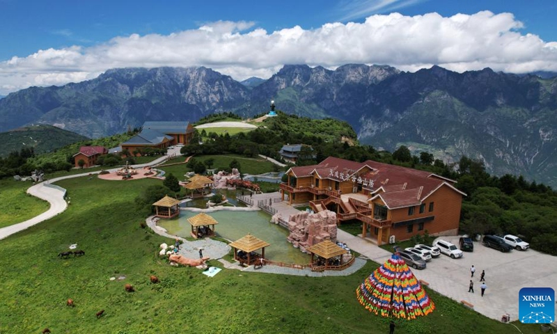 This aerial drone photo taken on July 12, 2025 shows the view of Lagashan Mountain in Zhouqu County, Gannan Tibetan Autonomous Prefecture, northwest China's Gansu Province. (Photo: Xinhua)