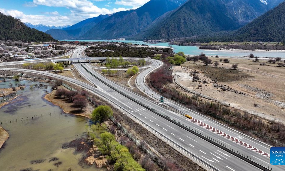This aerial drone photo taken on July 31, 2025 shows the high-grade highway from Lhasa to Zedang in southwest China's Xizang Autonomous Region. (Xinhua/Jigme Dorje)