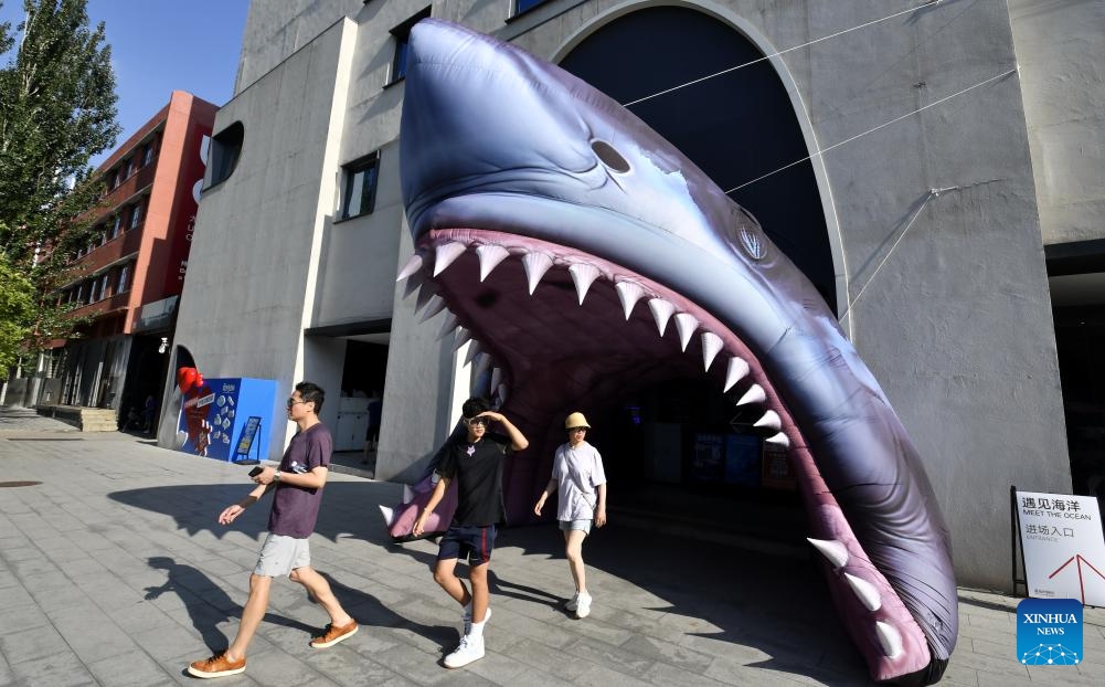 Tourists visit the 798 Art Zone in Beijing, capital of China, July 16, 2025. Built on the site of an abandoned factory complex, the 798 Art Zone, with age-old auburn bricks of its facade that are reminiscent of its industrial past, becomes a renowned place for museums and galleries of contemporary art. The art zone recorded 12.57 million visits in 2024. (Photo: Xinhua)