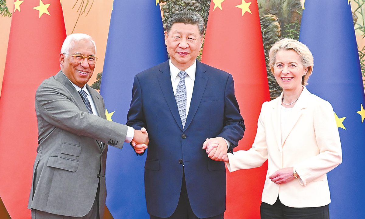 Chinese President Xi Jinping meets with President of the European Council Antonio Costa and President of the European Commission Ursula von der Leyen, who are in China for the 25th China-EU Summit, at the Great Hall of the People in Beijing, capital of China, July 24, 2025. Photo: Xinhua 