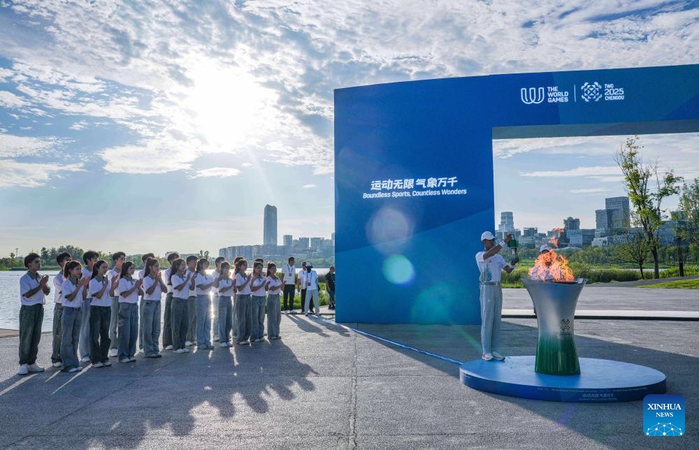 Photo taken on July 26, 2025 shows the flame of the World Games 2025 Torch Relay in Chengdu, southwest China's Sichuan Province. (Photo: Xinhua)
