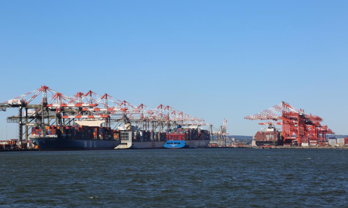 Containers are seen in the process of logistics operations at Port Newark Container Terminal and Maher Terminal owned by the Port Authority of New York and New Jersey in Bayonne, New Jersey, the US. File photo: Xinhua