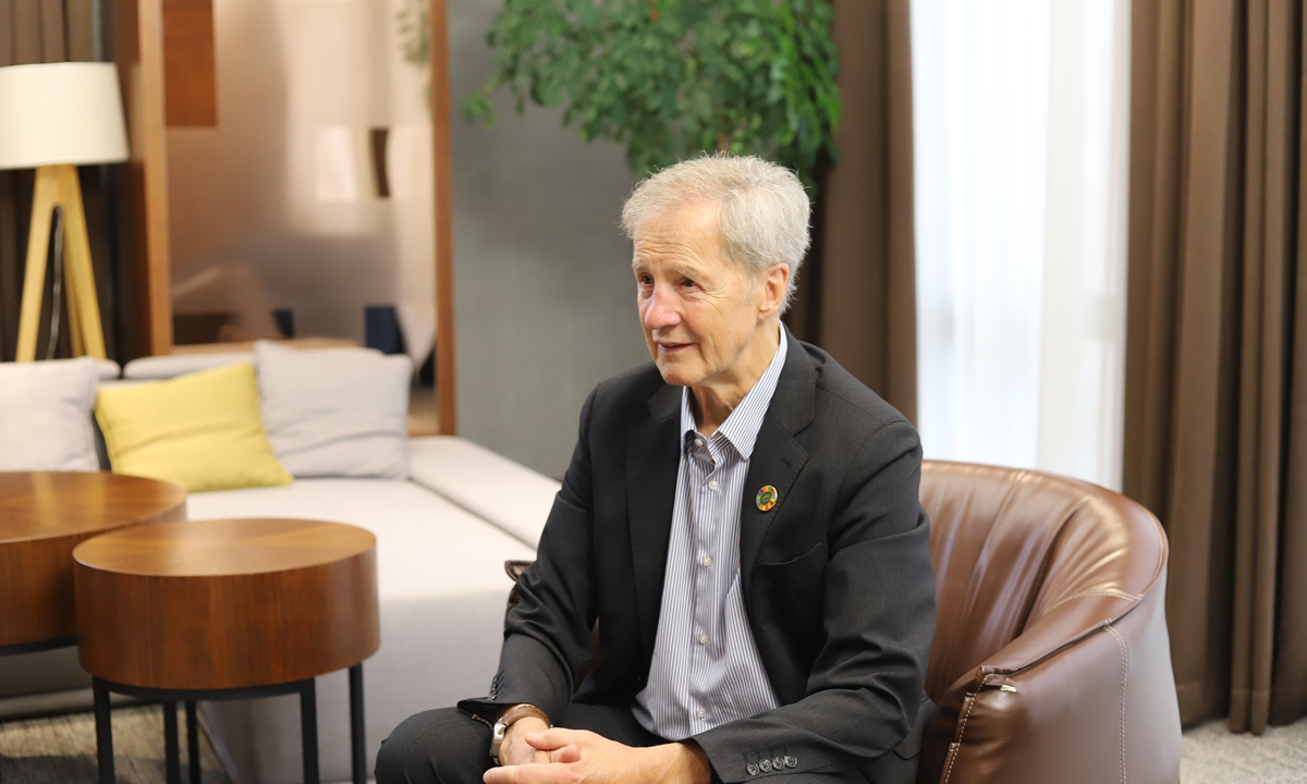 Jo Leinen, former chair of the European Parliament's Delegation for Relations with China, Honorary President of World Green Design Organization WGDO, attends an exclusive interview with the Global Times. Photo: Courtesy of WGDO