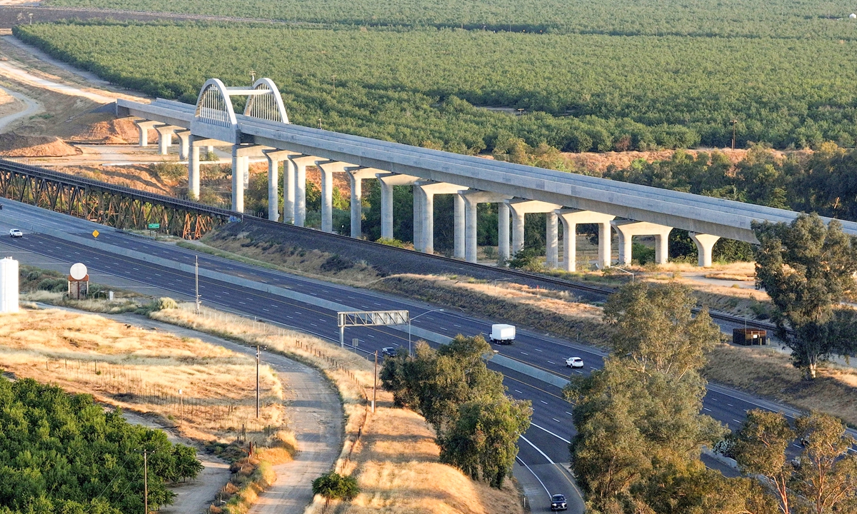A drone view of the California High-Speed Rail bridge in Fresno, California, US, on June 8, 2025. Photo: IC