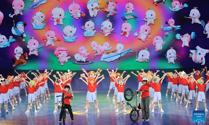 Photo taken on Aug. 2, 2025 shows the performance at the 100-day countdown launch ceremony for China's 15th National Games and 12th National Paralympic Games, along with the 9th National Special Olympics Games in Shenzhen, south China's Guangdong Province. Photo: Xinhua