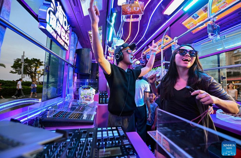 People have fun at the opening ceremony of the 2025 (26th) Hainan Island Carnival in Haikou, south China's Hainan Province, Aug. 2, 2025. The 2025 (26th) Hainan Island Carnival kicked off on Saturday here. With various activities arranged across the island, the event will last till Aug. 31. Photo: Xinhua