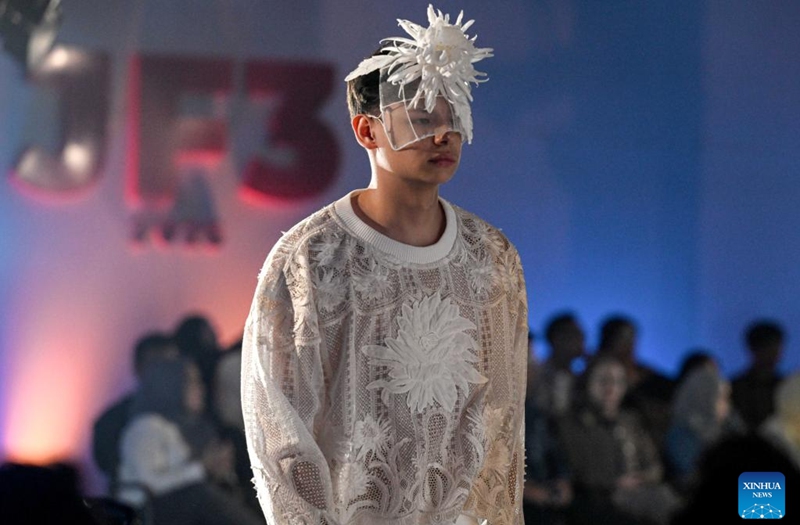 A model presents creations during the Jakarta Food And Fashion Festival (JF3) 2025 in Tangerang, Banten Province, Indonesia, Aug. 1, 2025. Photo: Xinhua