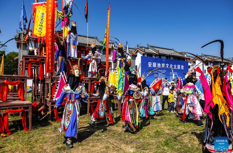 Actors stage a Dixi opera performance at the Miaoling Tunpu scenic area in Xixiu District of Anshun City, southwest China's Guizhou Province, Aug. 2, 2025. Anshun Dixi Opera is an important part of Tunpu culture dating back to the Ming Dynasty (1368-1644). The opera has been listed as a national intangible cultural heritage item in 2006. Photo: Xinhua