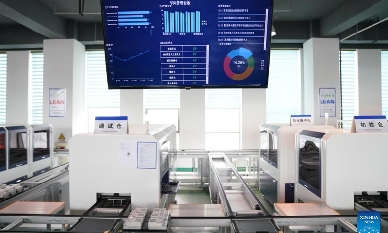 This photo taken on July 25, 2025 show an automated production line for single-phase electricity meters at an electrical measuring instruments factory in Harbin, northeast China's Heilongjiang Province. (Xinhua/Wang Song)