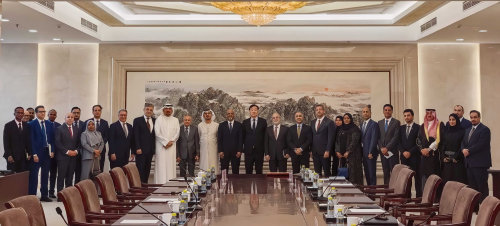 Zhai Jun, special envoy of the Chinese government on the Middle East issue, meet with diplomatic envoys of Arab countries in China at their request on August 5, 2025 in Beijing. Photo: from Chinese Foreign Ministry.
