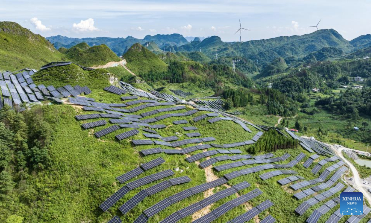 An aerial drone photo taken on July 17, 2025 shows an agricultural photovoltaic project in Liupanshui City, southwest China's Guizhou Province. In recent years, Guizhou Province has accelerated the construction of a new comprehensive energy base with well-ordered steps to build an advanced coal-fired power generation units and develop wind power, photovoltaic power and other new energy industries.

According to the energy administration of Guizhou, by the end of June 2025, Guizhou's total installed power capacity has exceeded 100 million kilowatts, of which clean energy accounted for more than 60 percent. (Xinhua/Tao Liang)