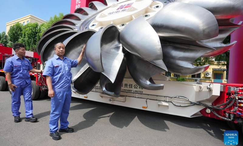 This photo taken on July 2, 2025 shows a China independently developed 500MW hydro turbine generator unit at Harbin Electric Machinery Co., Ltd. in Harbin, northeast China's Heilongjiang Province. (Xinhua/Wang Jianwei)