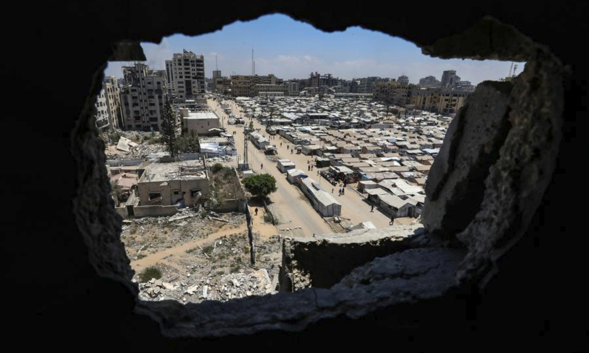 Tents for displaced Palestinians are seen at a temporary shelter in Gaza City, on Aug. 4, 2025.(Photo by Rizek Abdeljawad/Xinhua)