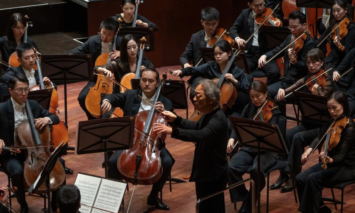 Artists from the China National Centre for the Performing Arts (NCPA) Orchestra perform at the Usher Hall in Edinburgh, Scotland of Britain, Aug. 6, 2025. (Photo by Niu Xiaobei/Xinhua)