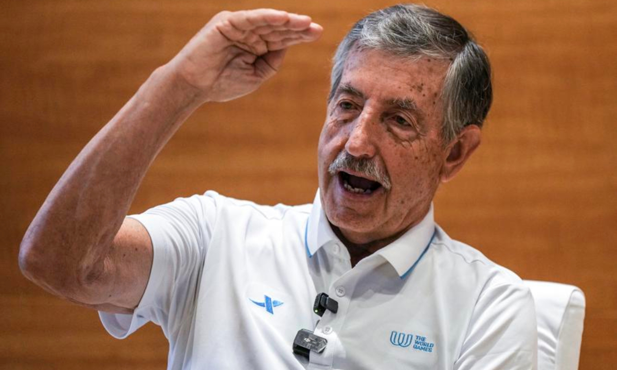 International World Games Association (IWGA) President Jose Perurena Lopez takes part in an interview in Chengdu, southwest China's Sichuan Province, Aug. 5, 2025. (Xinhua/Li Bo)
