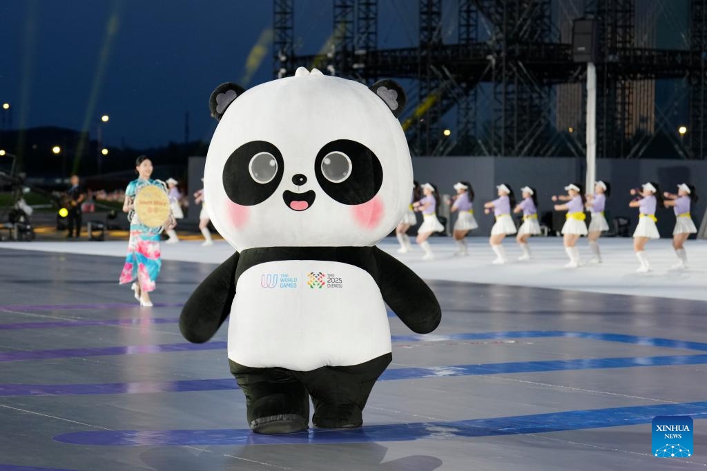 Shubao, one of the mascots, is seen during the opening ceremony of the World Games 2025 in Chengdu, southwest China's Sichuan Province, on Aug. 7, 2025. (Photo: Xinhua)