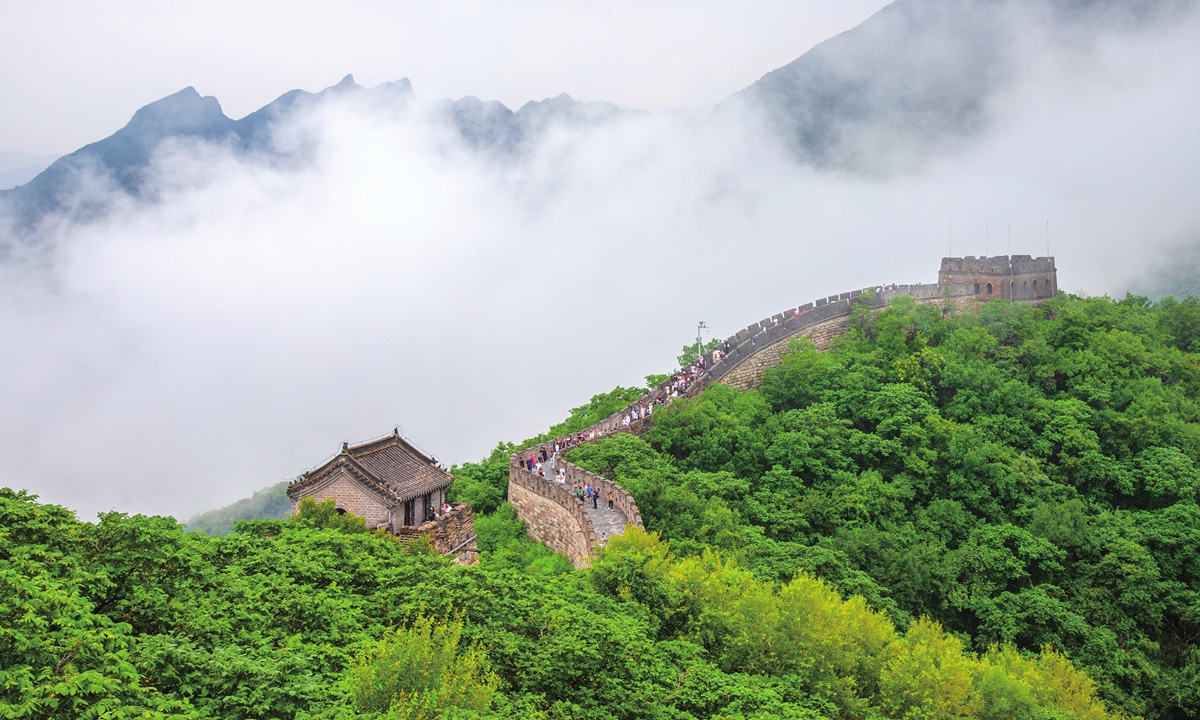 A bird's eye view of the Mutianyu section of the Great Wall in Beijing, on July 10, 2025 Photo: VCG