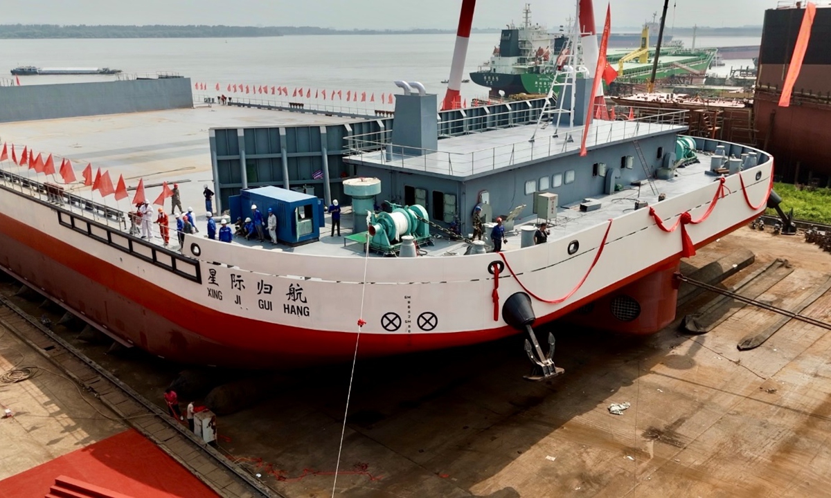 The launch ceremony of the Xingji Guihang, which is China’s first carrier rocket maritime recovery ship Photo: Courtesy of iSpace