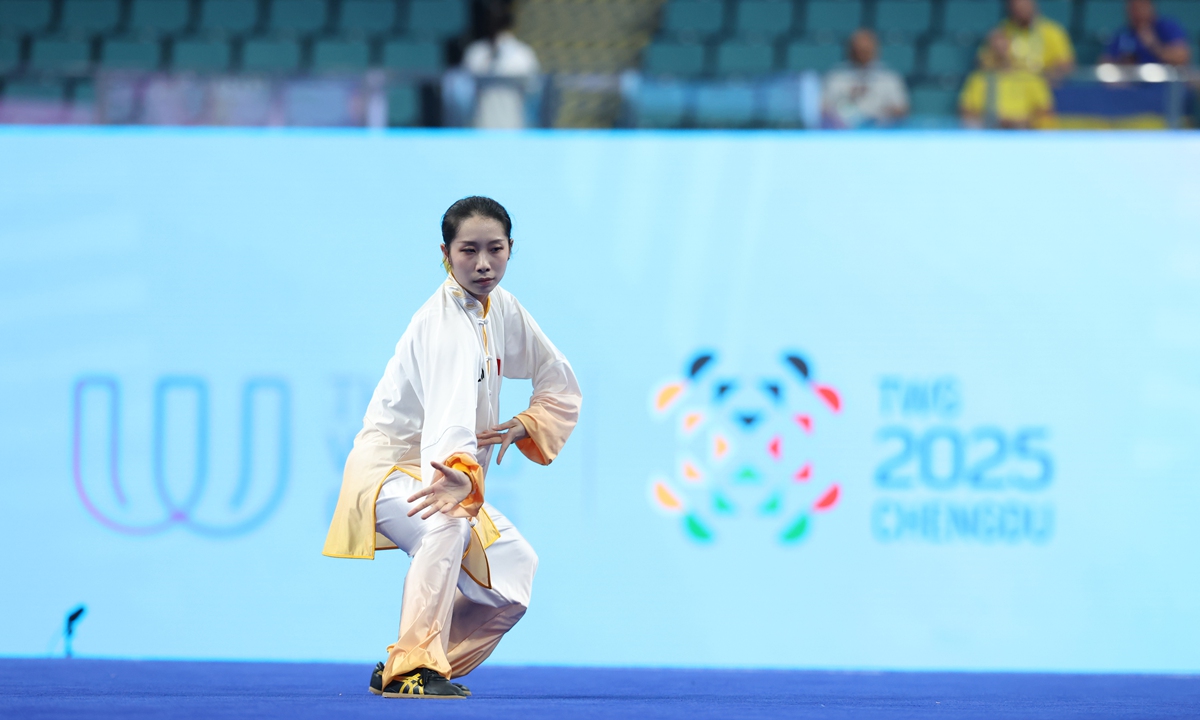Lu Zhuoling of China competes in the Taijiquan competition of the women's Taijiquan-Taijijian Final of the Wushu event at the World Games 2025 in Chengdu, Sichuan Province, on August. 8, 2025. Lu secured China's first gold at the Games on the day by winning the event. Photo: VCG