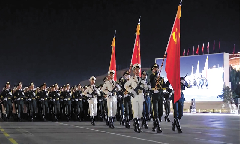 The first comprehensive rehearsal for the upcoming grand gathering to mark the 80th anniversary of the victory in the Chinese People's War of Resistance Against Japanese Aggression and the World Anti-Fascist War concludes in Beijing on August 10, 2025. Photo: Screenshot of CCTV