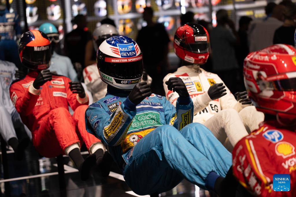 This photo taken on Aug. 9, 2025 shows a view of The Formula 1 Exhibition in Amsterdam, the Netherlands. The Formula 1 Exhibition in Amsterdam, which opened in April this year, will extend its stay by a final six weeks due to overwhelming public interest. The showcase offers visitors an in-depth look at the world of Formula 1 through immersive displays, historic cars, and behind-the-scenes features. (Photo by Sylvia Lederer/Xinhua)