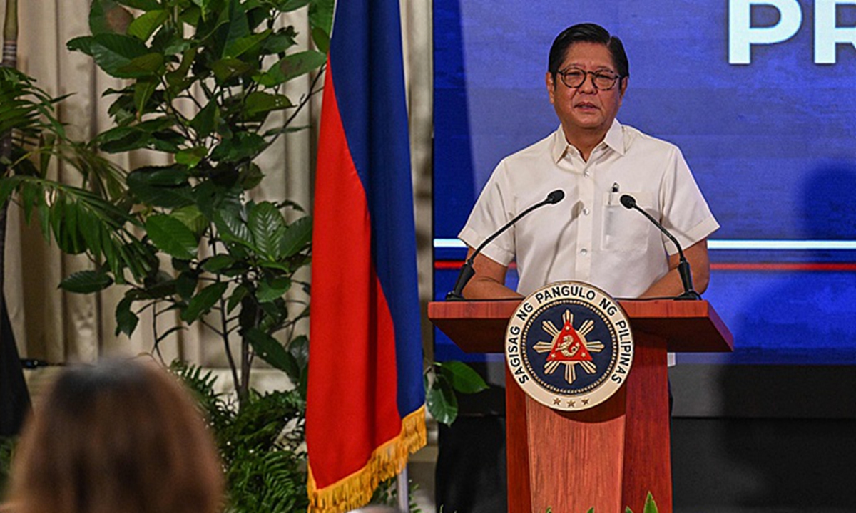 Philippine President Ferdinand Marcos speaks during a press conference at Malacanang Palace in Manila on August 11, 2025. Photo: VCG