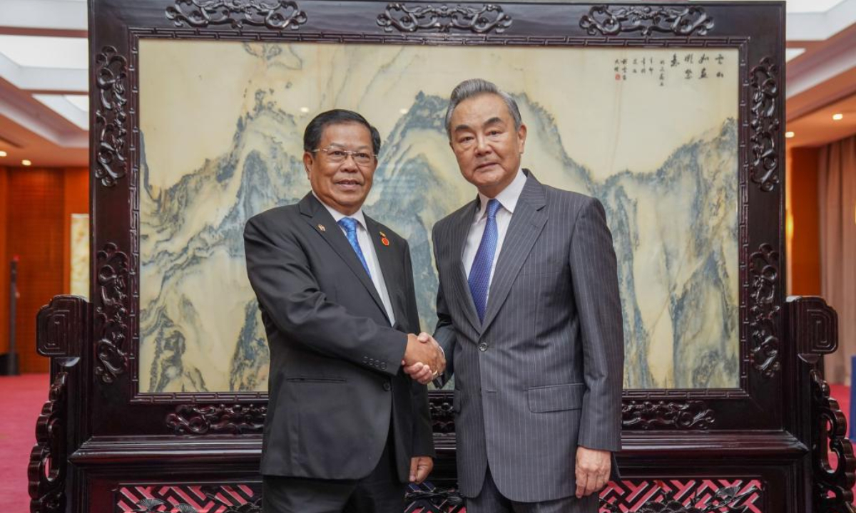 Chinese Foreign Minister Wang Yi, also a member of the Political Bureau of the Communist Party of China Central Committee, meets with Myanmar's Union Minister for Foreign Affairs U Than Swe, who is in China for the tenth Lancang-Mekong Cooperation (LMC) Foreign Ministers' Meeting, in Anning, southwest China's Yunnan Province, Aug. 14, 2025. (Xinhua/Peng Yikai)