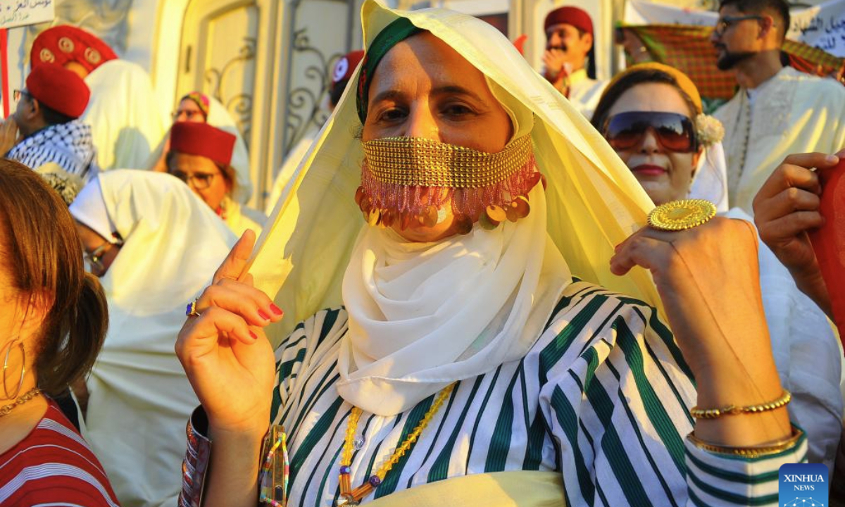 A Tunisian woman in traditional costumes is pictured during the celebration of the annual National Women's Day in Tunis, Tunisia, on Aug. 13, 2025. (Photo by Adel Ezzine/Xinhua)