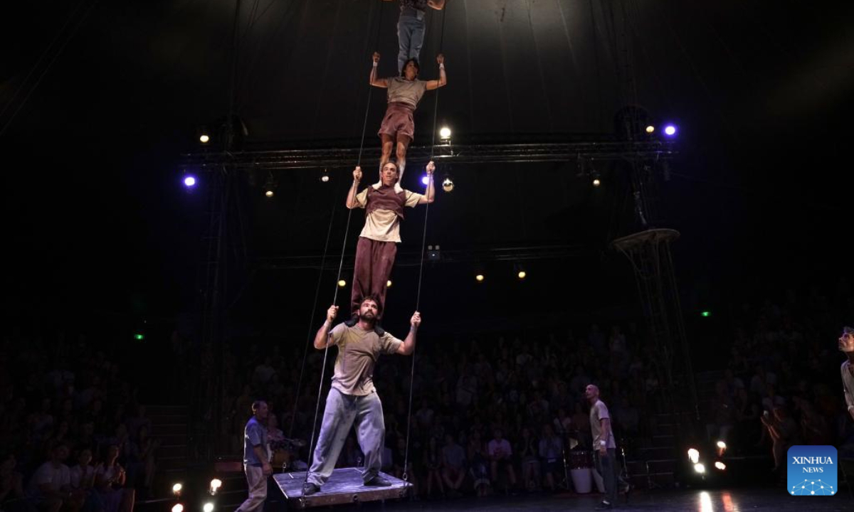 Artists perform on the opening day of the Letni Letna festival, an international festival of contemporary circus and theater, in Prague, the Czech Republic, on Aug. 13, 2025.

The festival runs from Aug. 13 to 31 this year. (Photo by Dana Kesnerova/Xinhua)