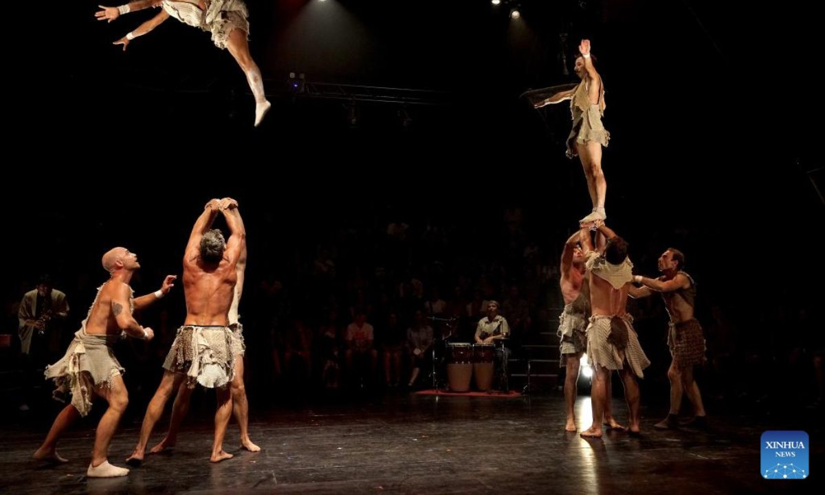 Artists perform on the opening day of the Letni Letna festival, an international festival of contemporary circus and theater, in Prague, the Czech Republic, on Aug. 13, 2025. The festival runs from Aug. 13 to 31 this year. (Photo by Dana Kesnerova/Xinhua)