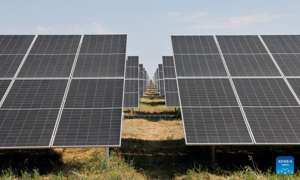 A partial view of a 31.82-megawatt photovoltaic power station built by China's Pinggao Group International Engineering Co., Ltd. is pictured in Stefan cel Mare, Calarasi County, Romania, Aug. 12, 2025. (Photo by Cristian Cristel/Xinhua)