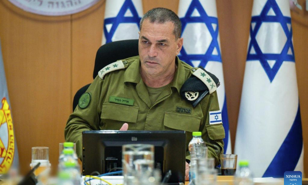 This photo released by Israel Defense Forces (IDF) on Aug. 13, 2025 shows Israel's military chief Eyal Zamir attending a meeting of security officials. (IDF/Handout via Xinhua)