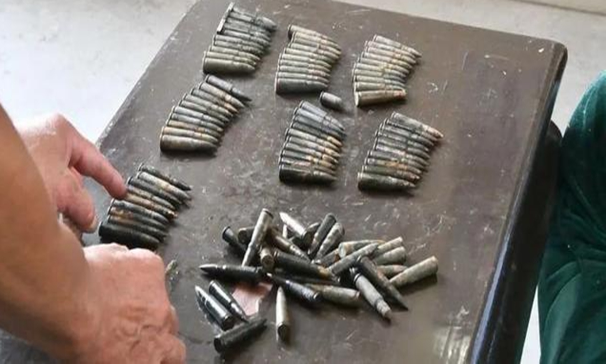 Rifle bullets found in a park in Taiyuan, North China's Shanxi Province. Photo: Taiyuan Radio and Television Station.