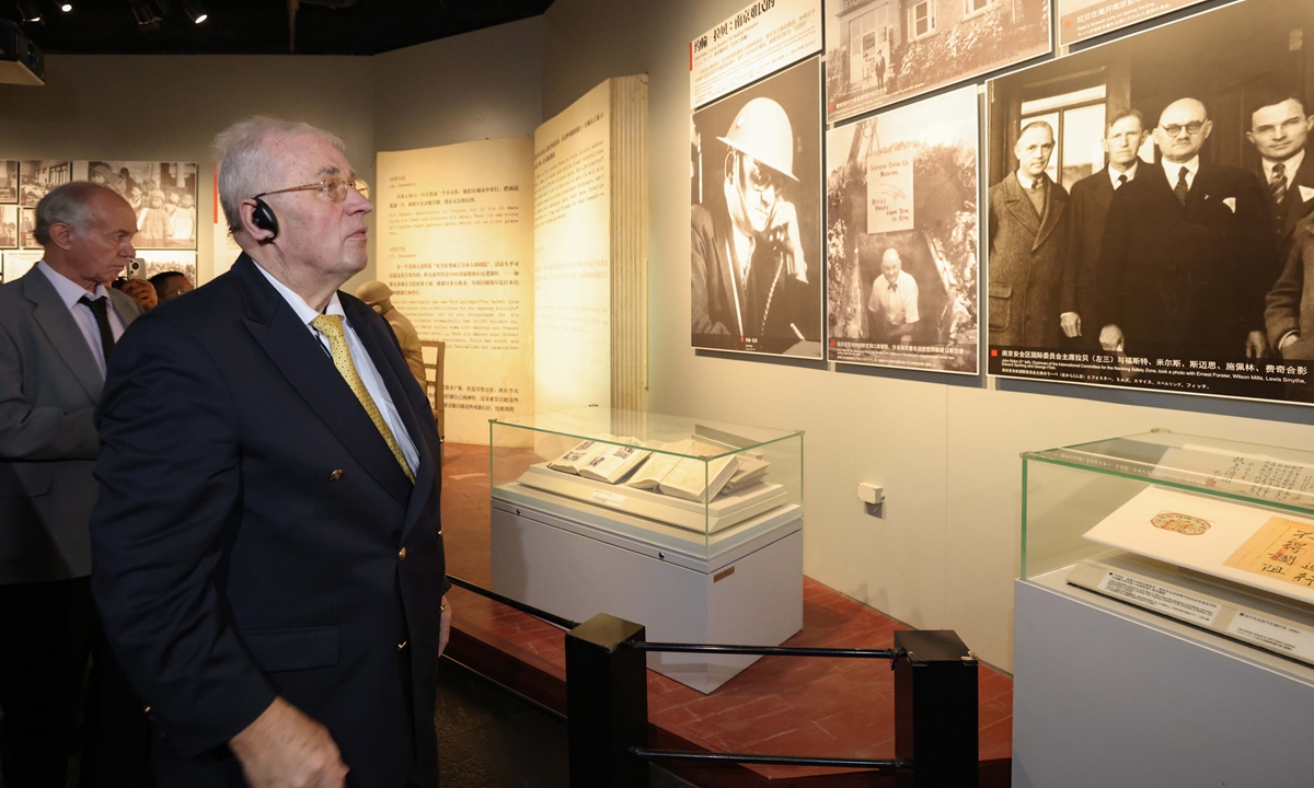 Thomas Rabe, the grandson of John Rabe, visits the Memorial Hall of the Victims in Nanjing Massacre by Japanese Invaders in Nanjing, East China's Jiangsu Province on August 15, 2025. During the Nanjing Massacre in 1937, German businessman John Rabe set up an international safety zone with other foreigners, and saved the lives of around 250,000 Chinese people between 1937 and 1938 from Japanese invaders, Xinhua reported. Photo: VCG