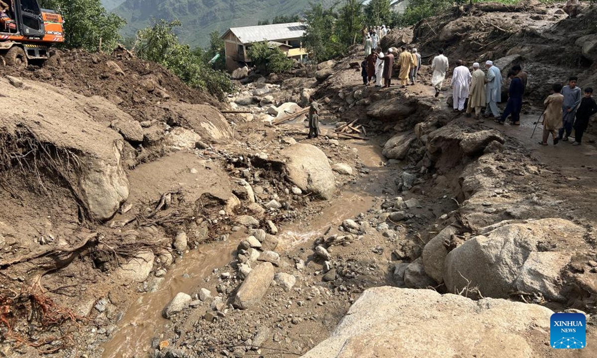 This photo taken with a mobile phone shows people gathering at a flood-hit area in Buner district of Pakistan's northwestern Khyber Pakhtunkhwa province on Aug. 16, 2025.

A total of 307 people were killed and scores of others injured in rain-related accidents in Pakistan's northwest Khyber Pakhtunkhwa (KP) province during the last 48 hours, the National Disaster Management Authority (NDMA) said on Saturday. (Str/Xinhua)