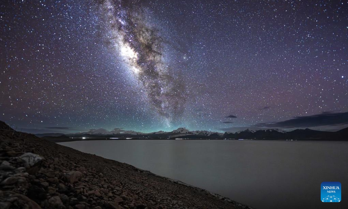 This photo taken on Aug. 14, 2025 shows the Milky Way above Baiku Co in Xigaze City, southwest China's Xizang Autonomous Region.

Baiku Co, with a water area of approximately 300 square kilometers, has its lake surface at an altitude of 4,590 meters. Thanks to the excellent air quality on the plateau, the Milky Way is clearly visible in the starry sky at the end of summer and the beginning of autumn, forming a magnificent scene together with the lake and snow-capped mountains. (Photo by Ma Lichao/Xinhua)
