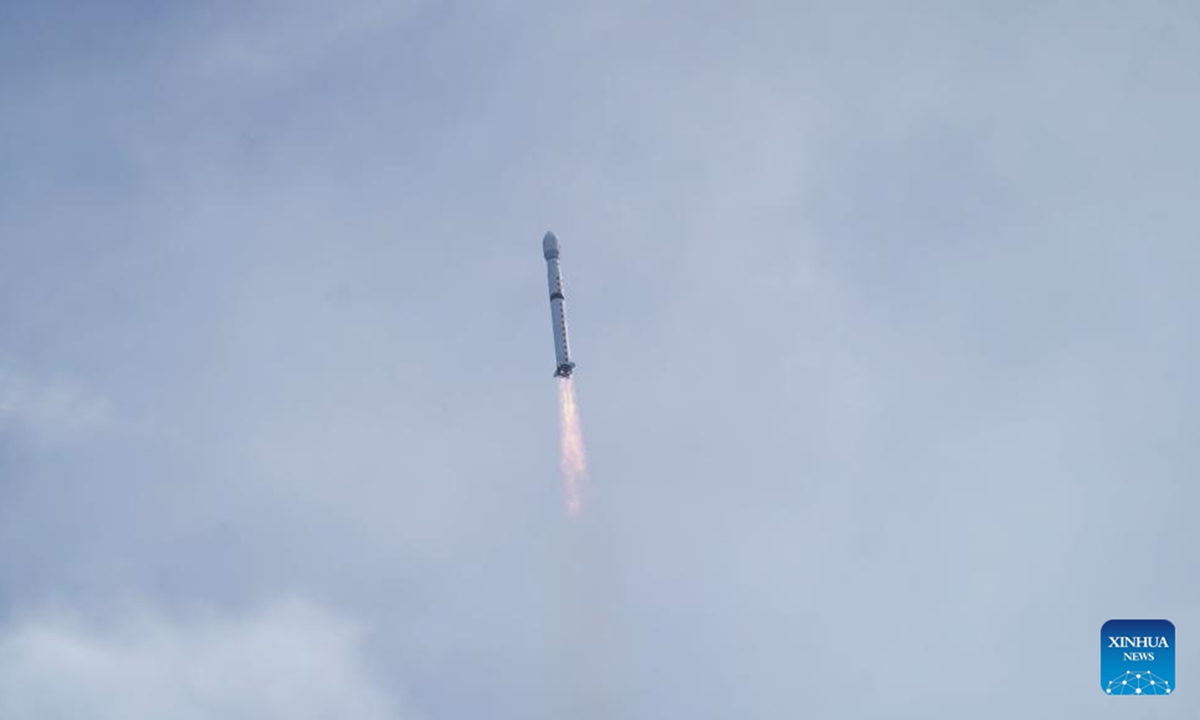 A Long March-4C carrier rocket carrying the Shiyan-28B 02 satellite blasts off from the Xichang Satellite Launch Center in southwest China's Sichuan Province, Aug. 17, 2025. The Shiyan-28B 02 satellite was launched at 4:55 p.m. (Beijing Time) aboard a Long March-4C carrier rocket and entered its preset orbit successfully. The satellite will be used mainly for space environment exploration and related technology tests. (Photo by Wang Yinjie/Xinhua)