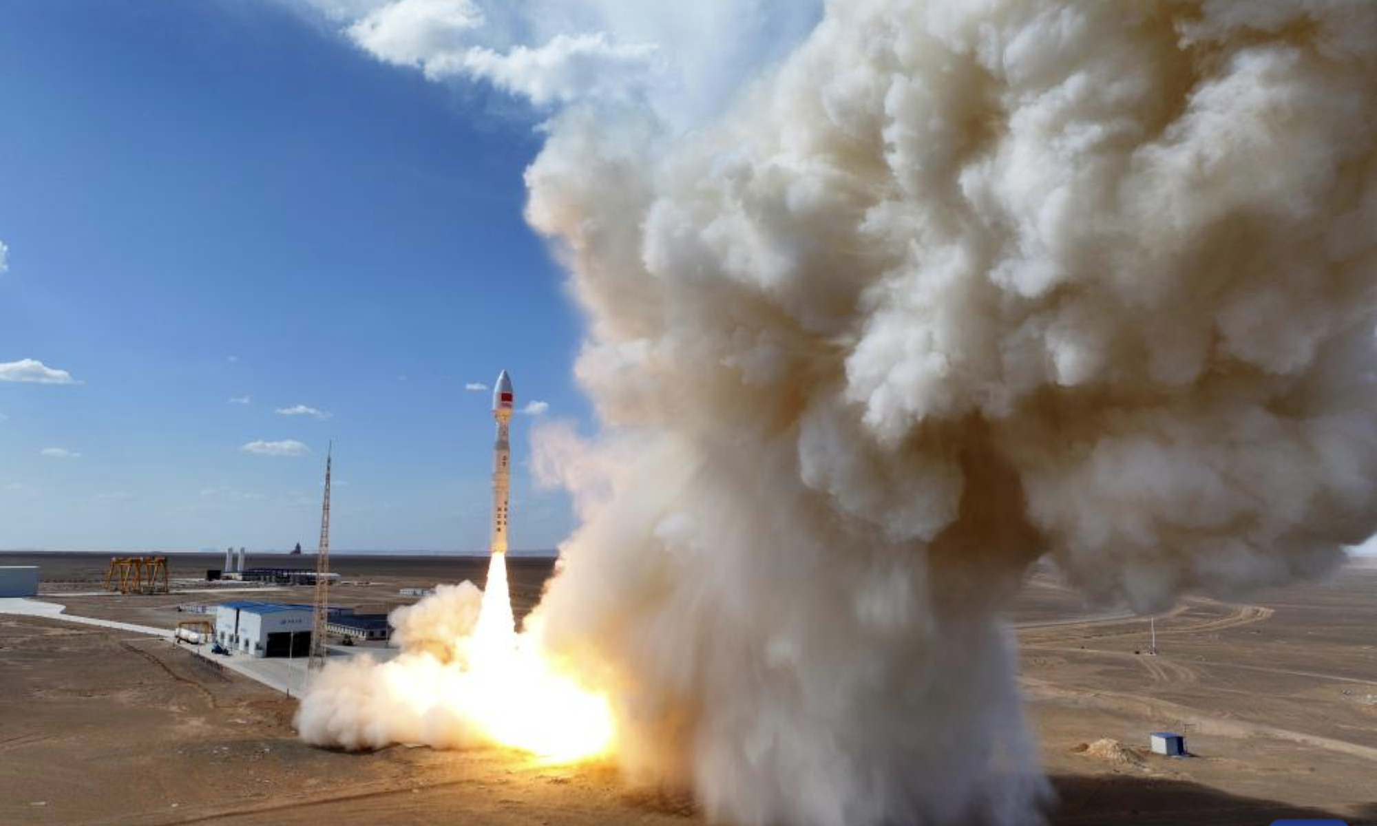 A Lijian-1 Y10 carrier rocket with seven satellites onboard blasts off from a commercial aerospace innovation pilot zone in northwest China, Aug. 19, 2025. (Photo by Wang Jiangbo/Xinhua)