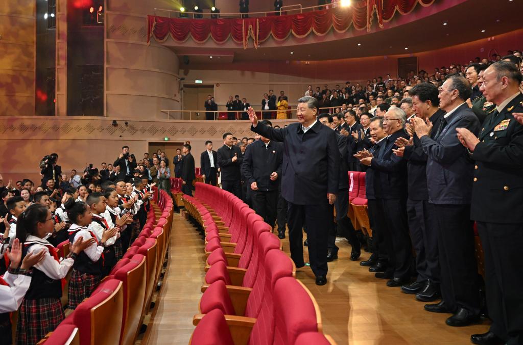 Chinese President Xi Jinping, also general secretary of the Communist Party of China Central Committee and chairman of the Central Military Commission, waves to people while attending a gala marking the 60th founding anniversary of Xizang Autonomous Region in regional capital Lhasa, Aug. 20, 2025. Xi joined people of all ethnic groups in Xizang to watch the gala entitled Joyful Songs of the Snowy Plateau Region. (Xinhua/Xie Huanchi)
