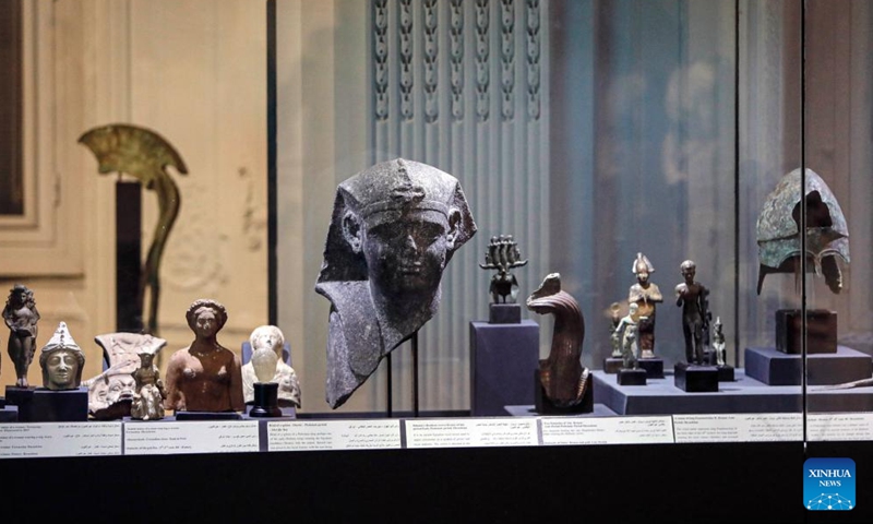 This photo taken on Aug. 20, 2025 shows artifacts during an exhibition of sunken antiquities recovered from the Mediterranean Sea at Alexandria National Museum in Alexandria, Egypt.