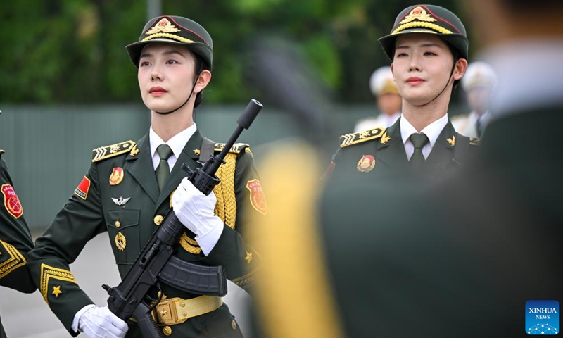 Participants take part in a training for the upcoming V-Day military parade in Beijing, capital of China, Aug. 12, 2025. Participants are busy preparing for the upcoming V-Day military parade scheduled on Sept. 3 in Tian'anmen Square to mark the 80th anniversary of the victory in the Chinese People's War of Resistance Against Japanese Aggression and the World Anti-Fascist War. (Photo: Xinhua)