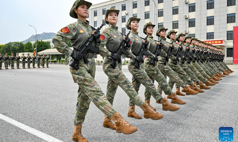 Participants take part in a training for the upcoming V-Day military parade in Beijing, capital of China, Aug. 12, 2025. Participants are busy preparing for the upcoming V-Day military parade scheduled on Sept. 3 in Tian'anmen Square to mark the 80th anniversary of the victory in the Chinese People's War of Resistance Against Japanese Aggression and the World Anti-Fascist War. (Photo: Xinhua)