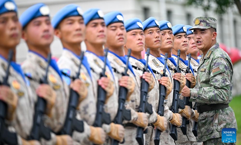 Participants take part in a training for the upcoming V-Day military parade in Beijing, capital of China, Aug. 12, 2025. Participants are busy preparing for the upcoming V-Day military parade scheduled on Sept. 3 in Tian'anmen Square to mark the 80th anniversary of the victory in the Chinese People's War of Resistance Against Japanese Aggression and the World Anti-Fascist War. (Photo: Xinhua)