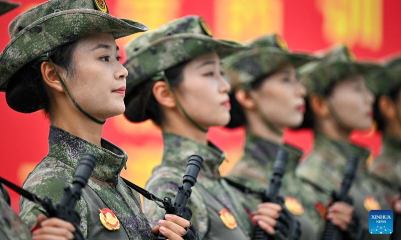 Participants take part in a training for the upcoming V-Day military parade in Beijing, capital of China, Aug. 12, 2025. Participants are busy preparing for the upcoming V-Day military parade scheduled on Sept. 3 in Tian'anmen Square to mark the 80th anniversary of the victory in the Chinese People's War of Resistance Against Japanese Aggression and the World Anti-Fascist War. (Photo: Xinhua)