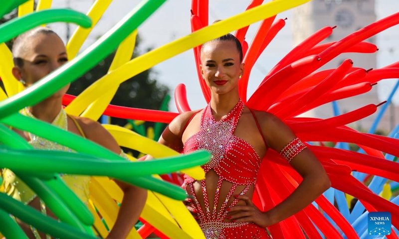 Revellers attend a parade during the Debrecen Flower Carnival to celebrate the National Day in Debrecen, Hungary, Aug. 20, 2025. Photo: Xinhua