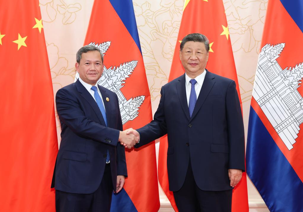 Chinese President Xi Jinping meets with Cambodian Prime Minister Hun Manet in Tianjin, north China, Aug. 30, 2025. Hun Manet is here to attend the Shanghai Cooperation Organization (SCO) Summit 2025. (Xinhua/Huang Jingwen)