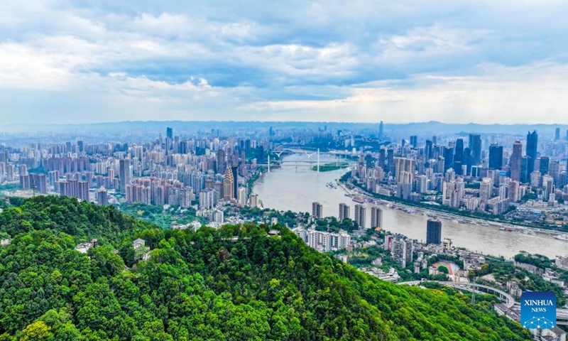 An aerial drone photo taken on Aug. 23, 2025 shows a city view of southwest China's Chongqing Municipality. (Xinhua/Wang Quanchao)