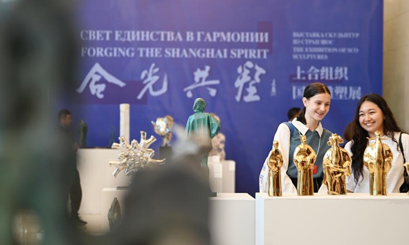 Attendees of the Inter-Civilizational Dialogue among Shanghai Cooperation Organization (SCO) Countries 2025 visit a sculpture exhibition in north China's Tianjin, July 23, 2025. Photo: Xinhua