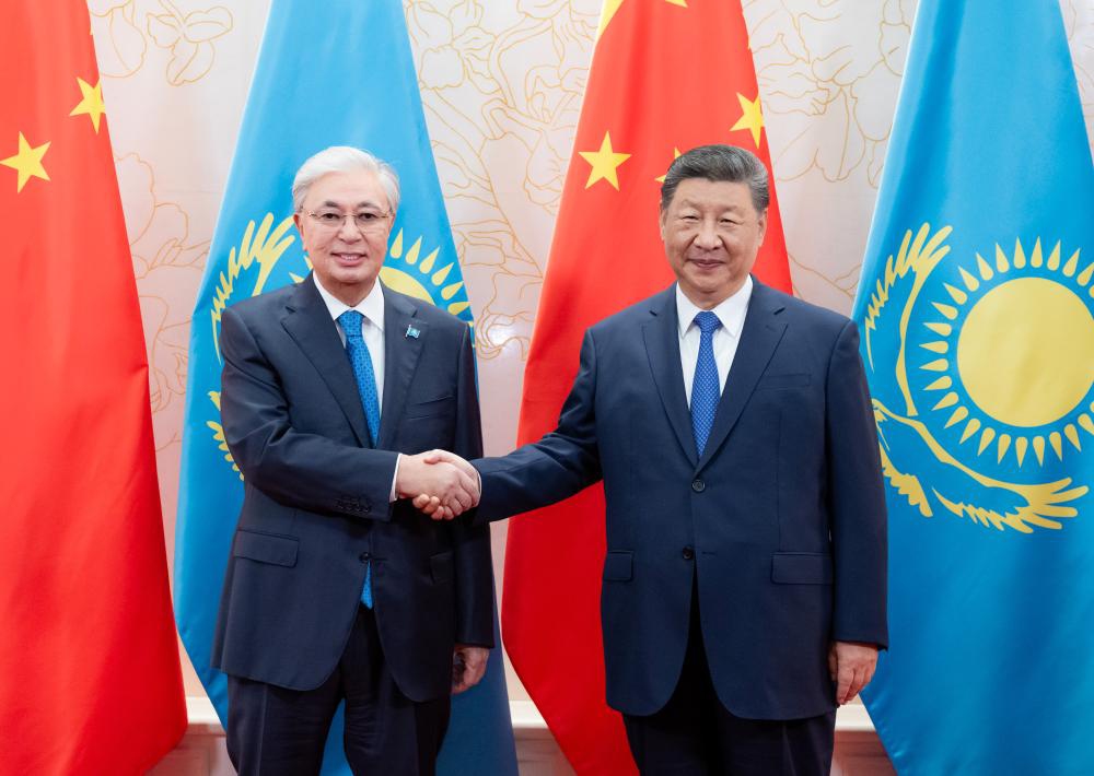 Chinese President Xi Jinping meets with Kazakh President Kassym-Jomart Tokayev in Tianjin, north China, Aug. 30, 2025. Tokayev is in China to attend the Shanghai Cooperation Organization (SCO) Summit 2025, as well as commemorations marking the 80th anniversary of the victory in the Chinese People's War of Resistance against Japanese Aggression and the World Anti-Fascist War. (Xinhua/Zhai Jianlan)